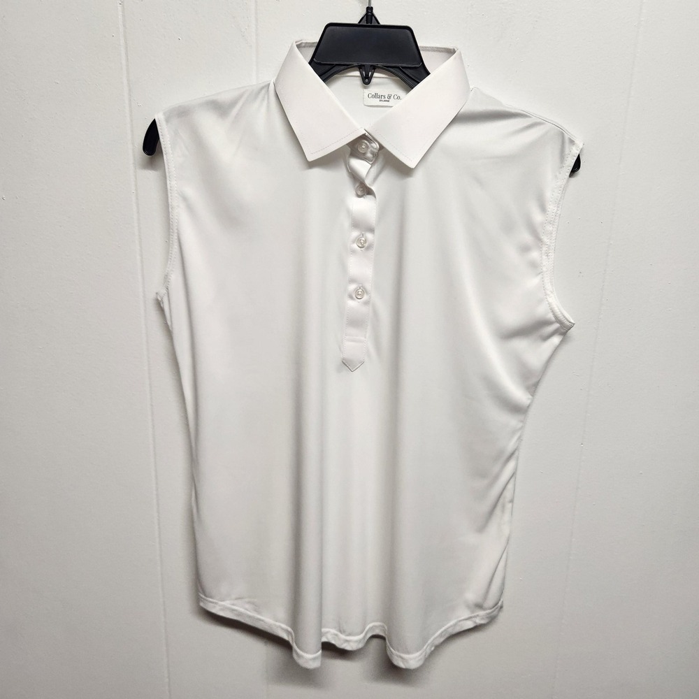 Collars & Co. Polo Shirt Women 2XL White Sleeveless Dress Collar Polyester